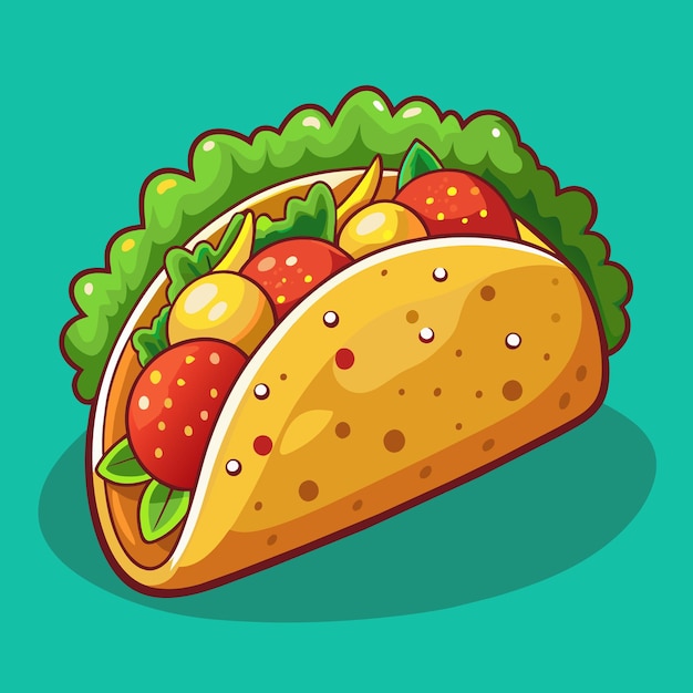 a cartoon drawing of a taco with a picture of a chicken and vegetables