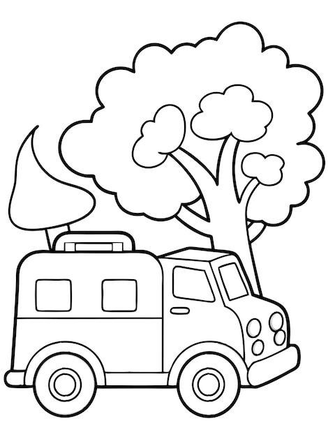 Vector a cartoon drawing of a truck with a tree on the top