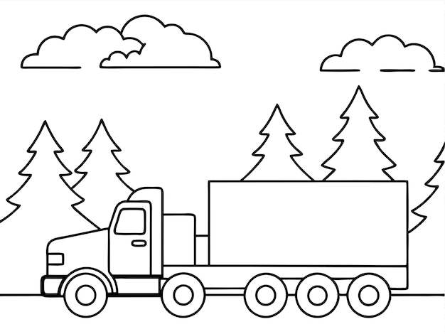 Vector a cartoon drawing of a truck with trees in the background