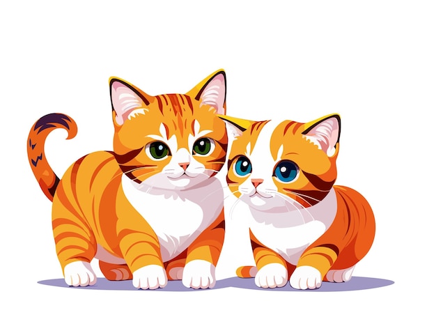 A cartoon drawing of two cats with blue eyes and a white background.