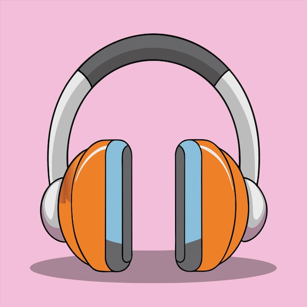 a cartoon drawing of two orange and blue headphones with a black and gray band