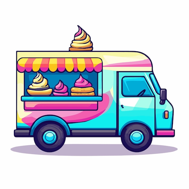 Vector a cartoon drawing of a van with a cupcake on the top