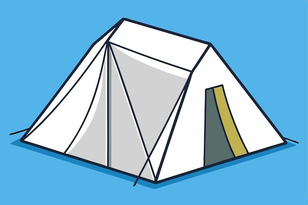 a cartoon drawing of a white tent with a yellow stripe