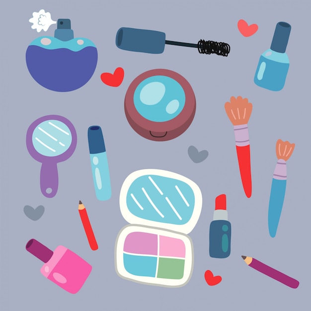 Cartoon drawing with cosmetics and beauty