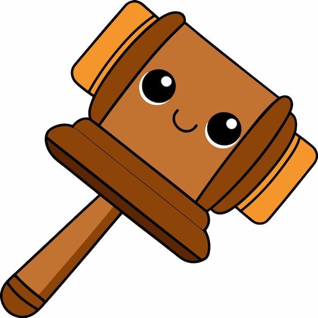 Vector a cartoon drawing of a wooden hammer with a face on it