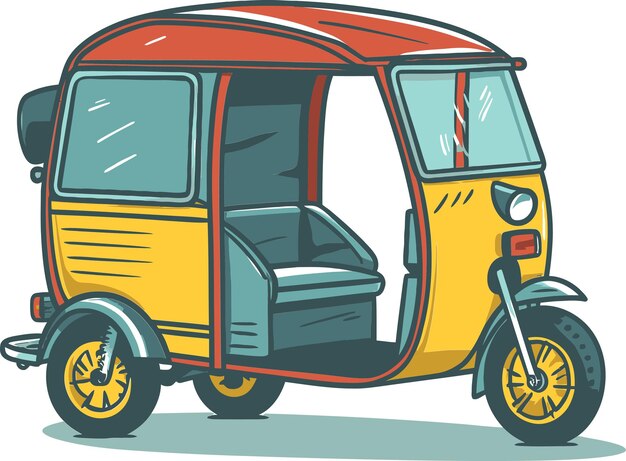 Vector a cartoon drawing of a yellow and blue vehicle with a scooter on the front