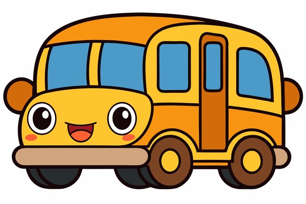 Vector a cartoon drawing of a yellow bus with a smiling face