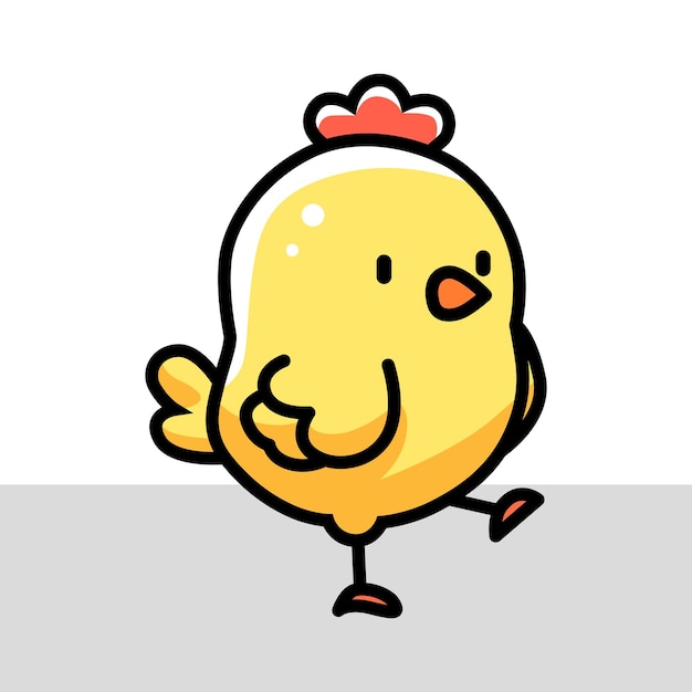 a cartoon drawing of a yellow chicken with a red heart on its head