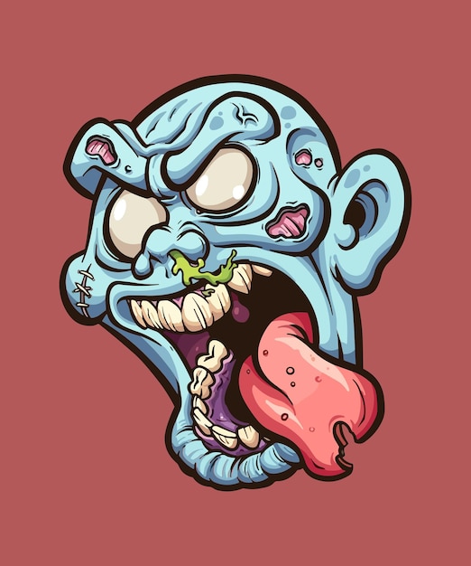 Cartoon drawing of a zombie head with tongue out