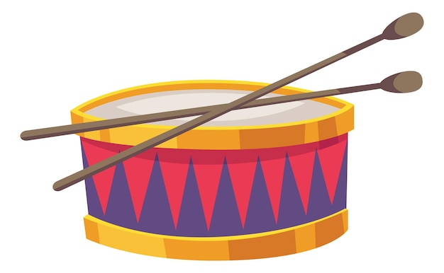 Cartoon drum Rythm music instrument with wooden sticks