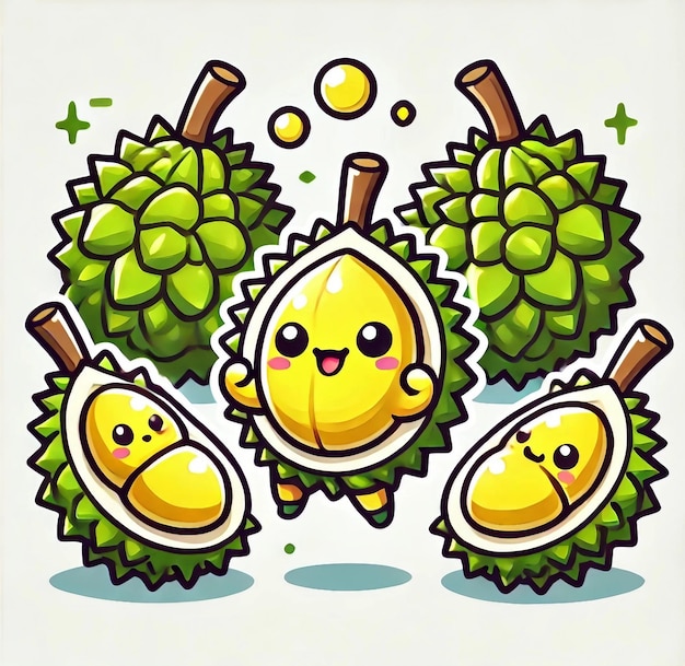 Cartoon durians with cute expressions