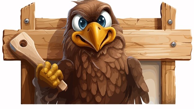 Vector cartoon eagle mascot carpenter handyman character design