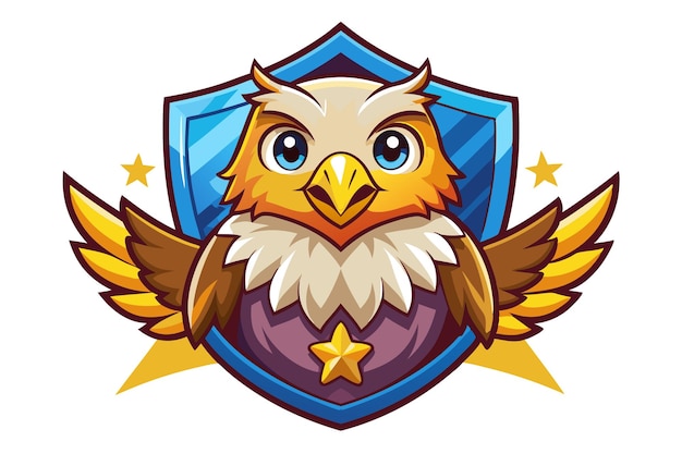 Vector cartoon eagle mascot with wings and shield