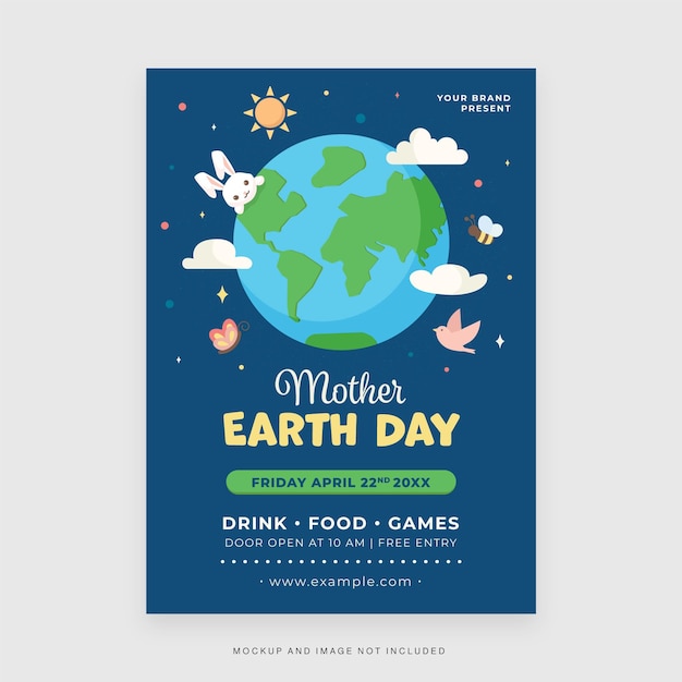 Cartoon Earth Day Flyer Template in Vector