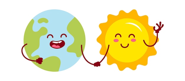 Cartoon earth handshaking with sun Vector illustration