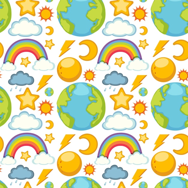 Cartoon earth and rainbow seamless pattern