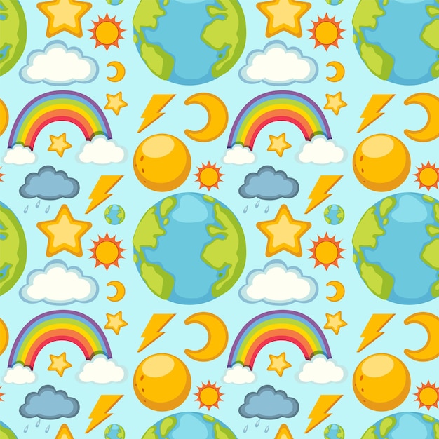 Cartoon earth and rainbow seamless pattern