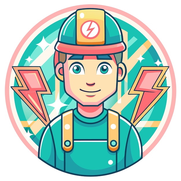 Vector cartoon electrician with a lightning bolt on his hat