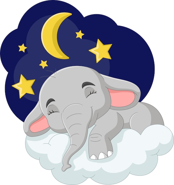 Cartoon elephant sleeping on the cloud