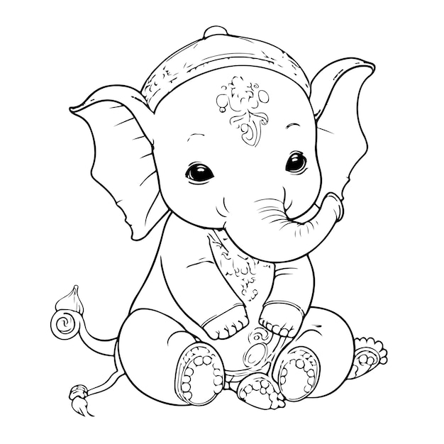 A cartoon elephant wearing a hat with a flower on it.