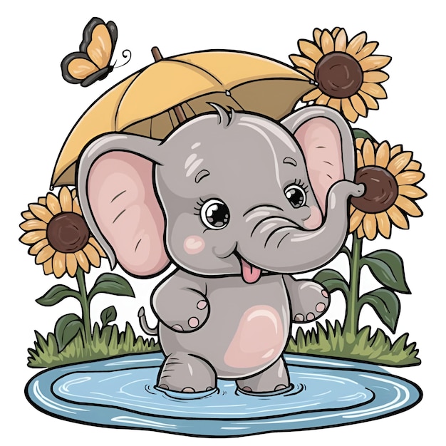 cartoon elephant with a flower illustration