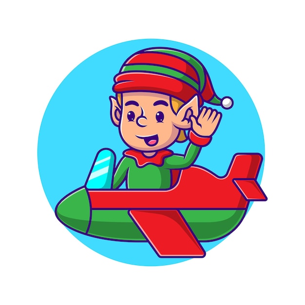 Cartoon elf flying in an airplane