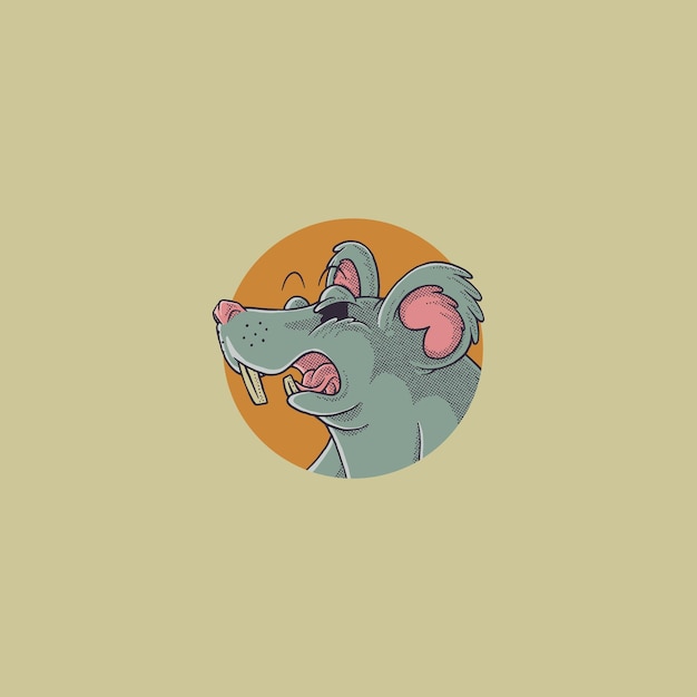 cartoon emblem of blue rat head with retro style