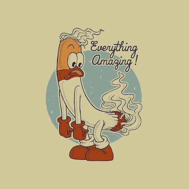 Cartoon emblem of funny cigarette mascot with retro style