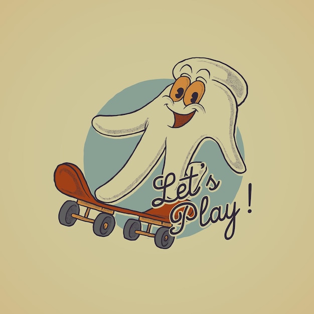 Cartoon emblem of funny finger skate mascot with retro style