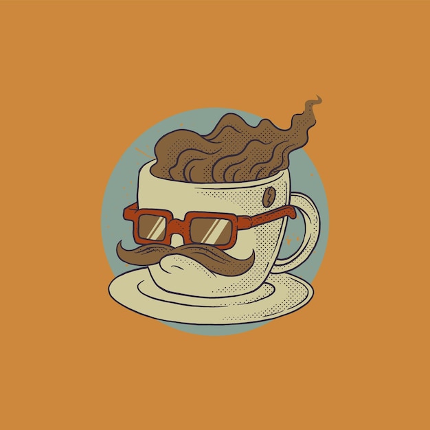 Cartoon emblem of hipster coffee cup with retro style