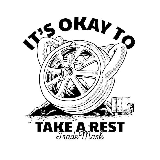 cartoon emblem of resting tire mascot with retro style