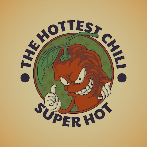 cartoon emblem of smiling evil chili mascot with retro style