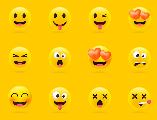 Cartoon emoji collection. Set of emoticons with different mood. 3d style