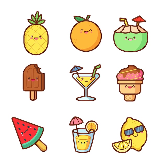 Cartoon Emoji Cute Dessert Fruit Comic Style Illustration Elements