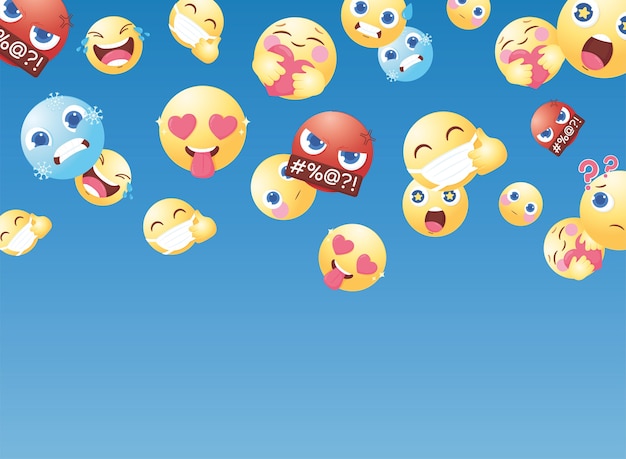 Cartoon emoticons for social media chat comment reactions  illustration