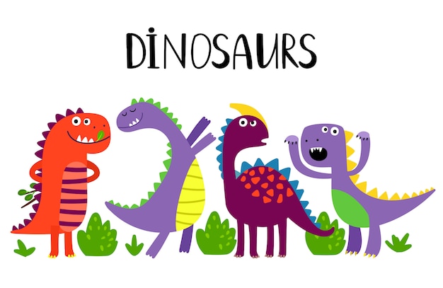 Cartoon emotional dinosaurs   on white background