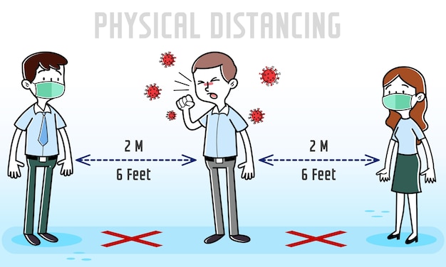 Cartoon Employee With COVID-19 Coronavirus Symptoms Coughing Around Office Partners