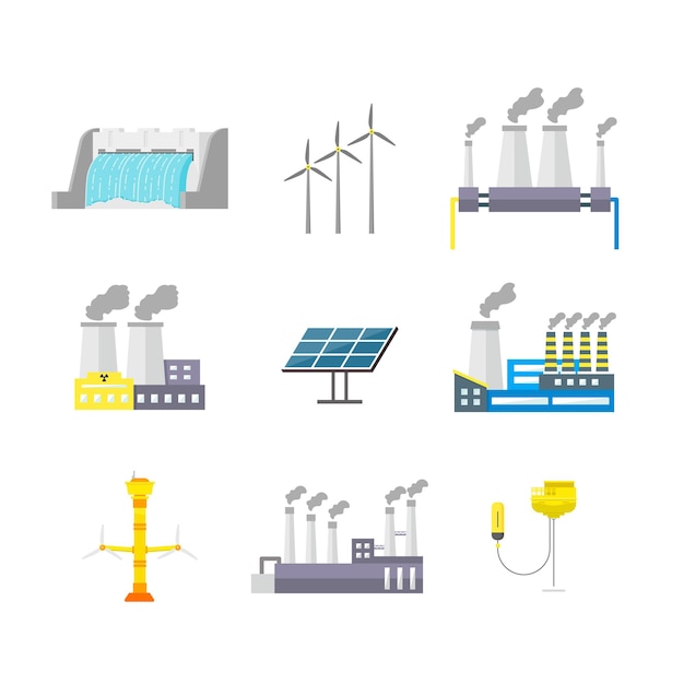 Cartoon Energy Generation Color Icons Set Vector