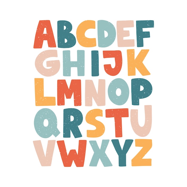 Cartoon English alphabet. ABC. Funny hand drawn graphic font. Uppercase letters.