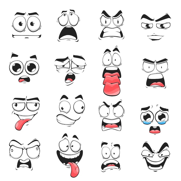 Vector cartoon face expression isolated vector icons set