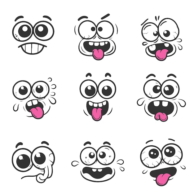 cartoon face expressions set collection of comic faces funny expressions