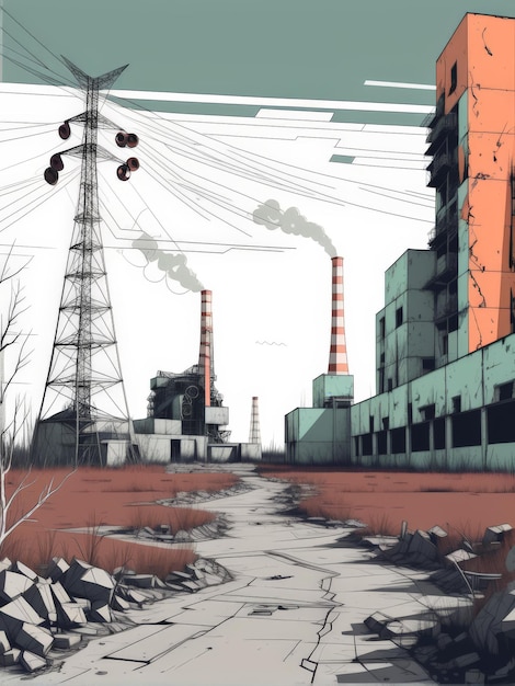 Vector cartoon factory industrial landscape vector illustration