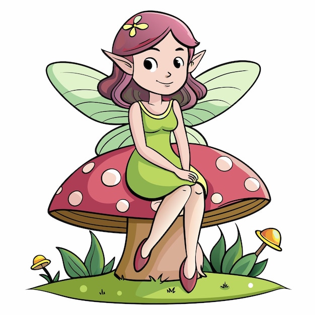 Vector cartoon fairy on mushroom fantasy vector design