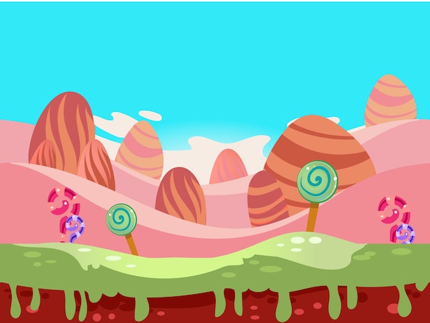 Cartoon fairy tale landscape. Candy land illustration for game background