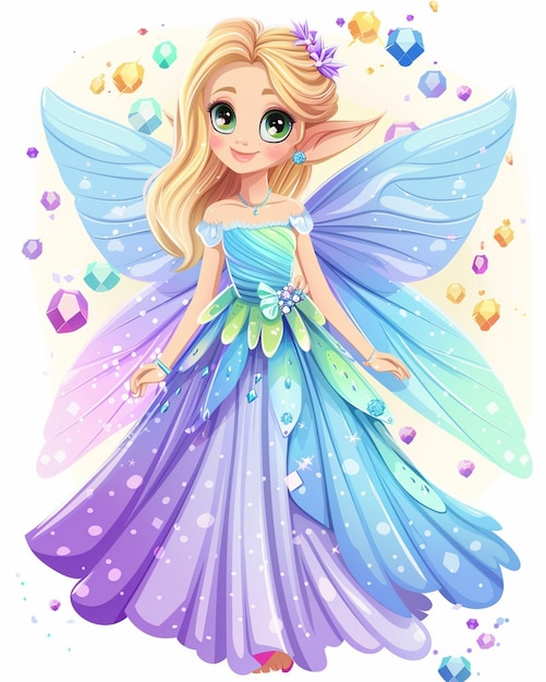 Cartoon Fairy Wearing A Pastel Blue And Purple