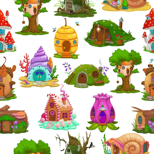 Cartoon fairytale house dwelling seamless pattern