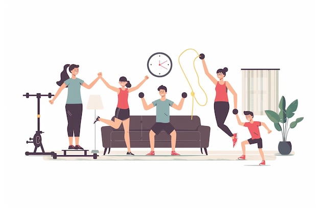 Cartoon Family Fitness Yoga Home