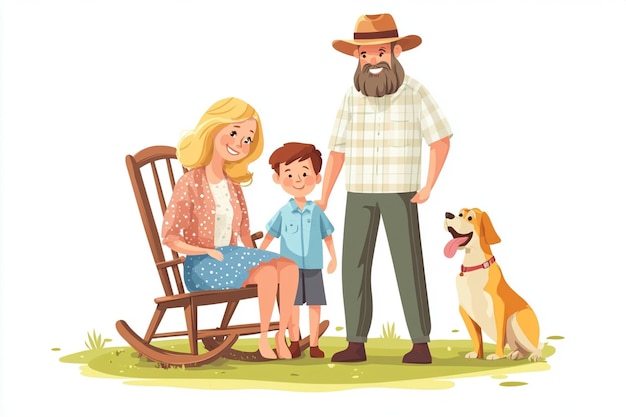 Vector cartoon family of four with child