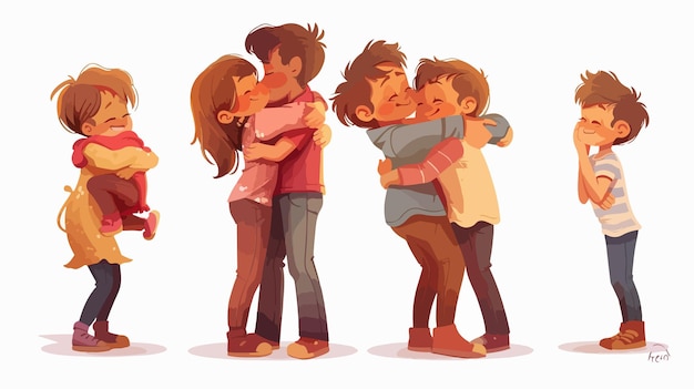 Vector a cartoon of a family hugging each other