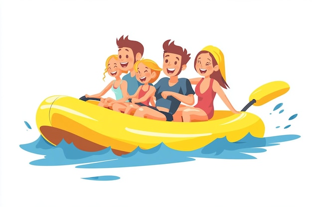 Cartoon Family Riding a Banana Boat